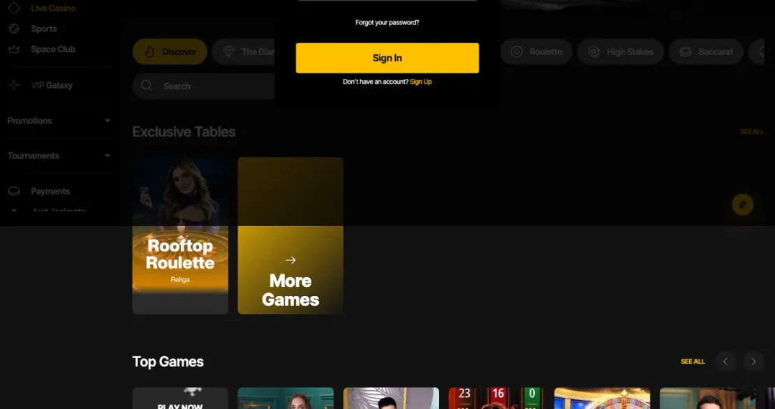 Live-Casino-Bereich von justcasino.com