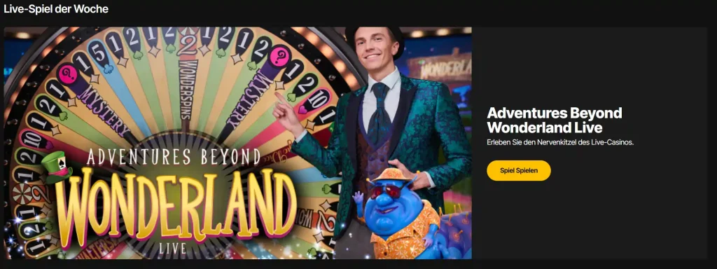 JustCasino Casino Live Spiel der Woche Adventures Beyond Wonderland mit Glücksrad